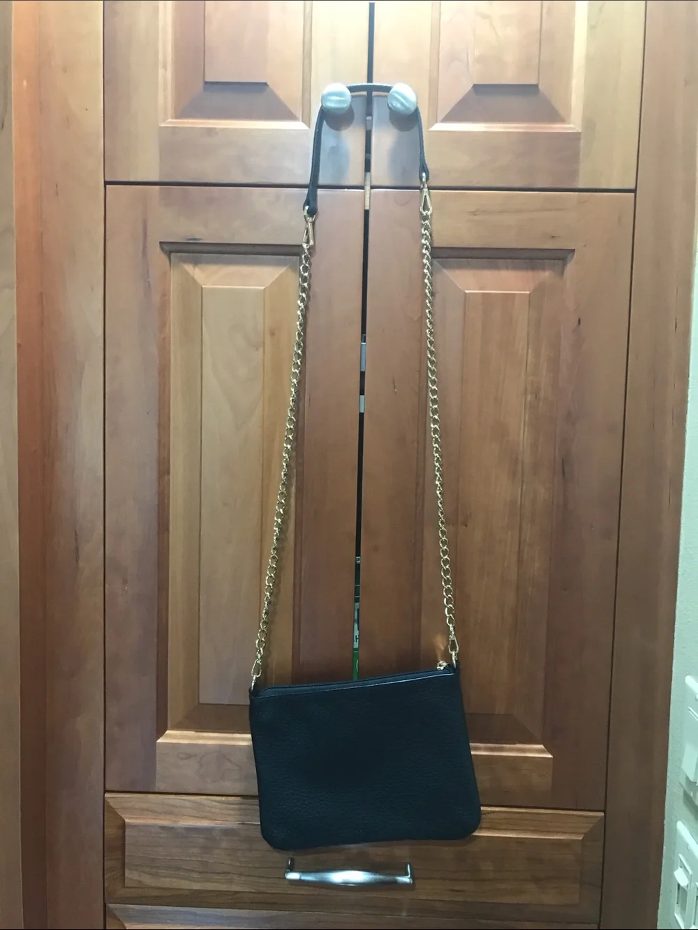 LODIS Black Pebbled Leather 2 Ways Chain Strap Zipper Clutch Crossbody Bag